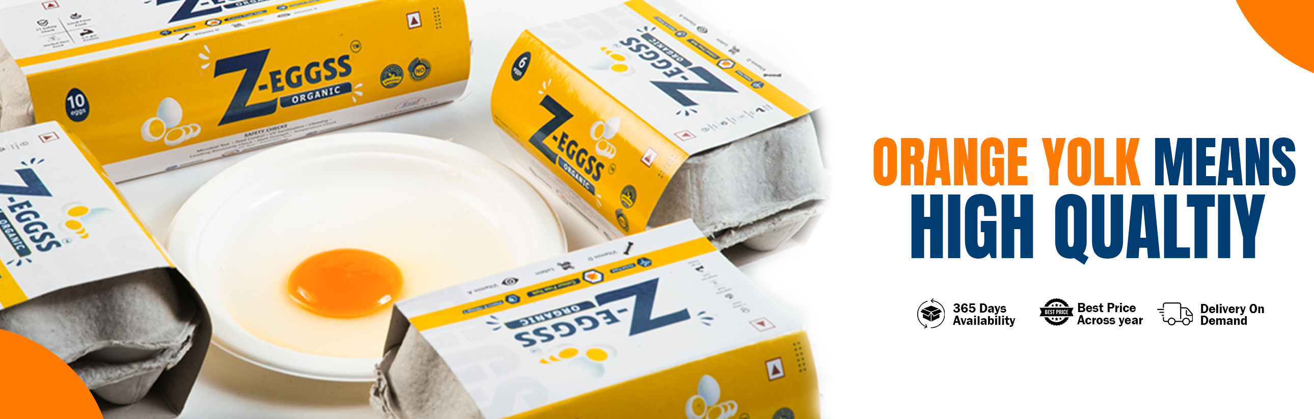 Zeggss organic egg packaging with an egg on top, emphasizing high quality with orange yolk.